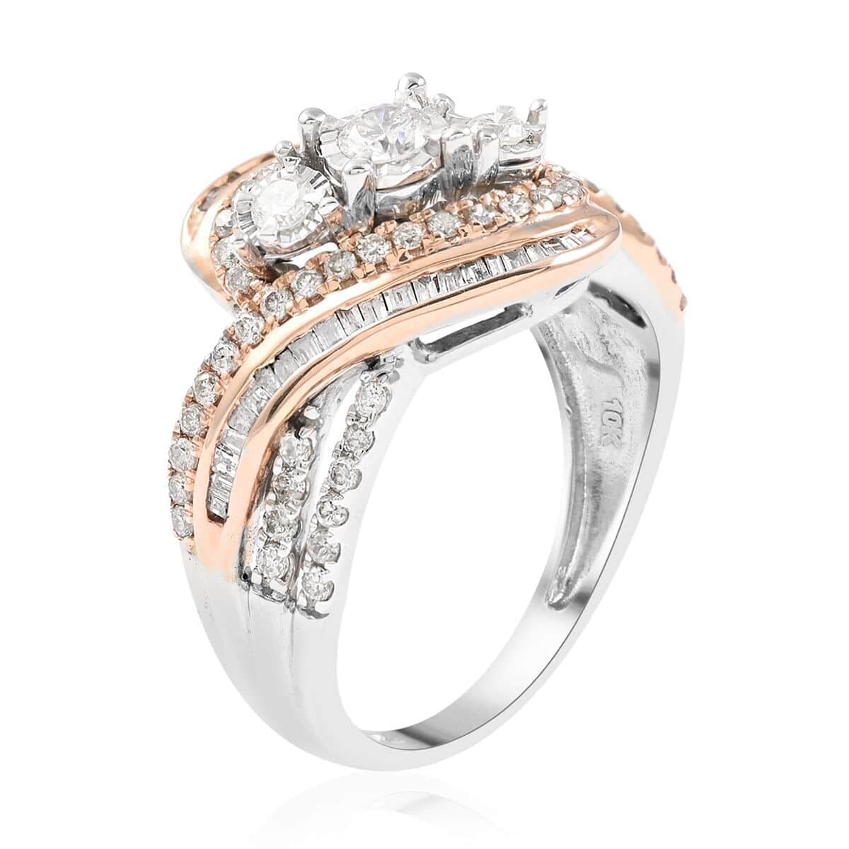 NY Closeout G-H I2 Diamond 1.00 ctw Bypass Twist Ring in 10K White and Rose Gold (Size 8.0) 5.30 Grams image number 3