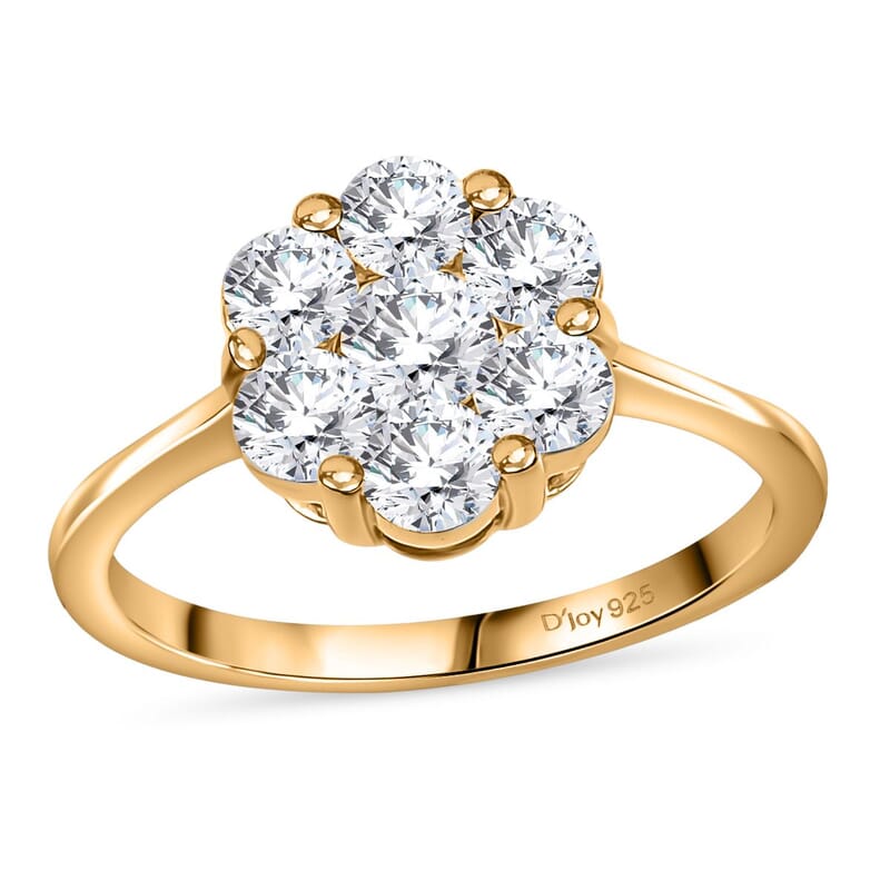 D'Joy Moissanite 1.15 ctw Floral Ring in 18K Vermeil Yellow Gold Over Sterling Silver (Size 10.0)