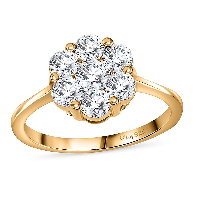 D'Joy Moissanite 1.15 ctw Floral Ring in 18K Vermeil Yellow Gold Over Sterling Silver (Size 10.0)