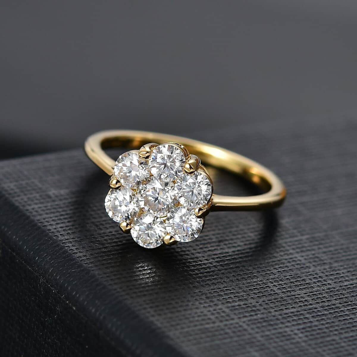 Moissanite Floral Ring in 18K Vermeil YG Over Sterling Silver (Size 10.0) 1.15 ctw image number 1