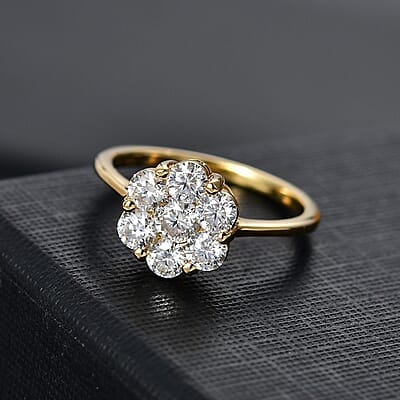 D'Joy Moissanite 1.15 ctw Floral Ring in 18K Vermeil Yellow Gold Over Sterling Silver (Size 10.0)