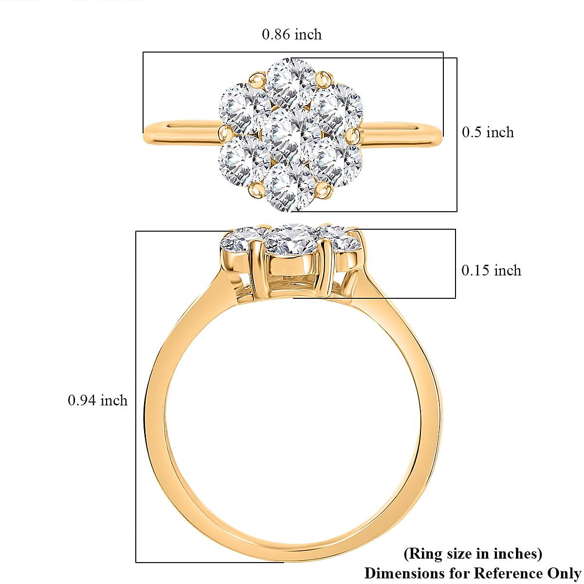 D'Joy Moissanite 1.15 ctw Floral Ring in 18K Vermeil Yellow Gold Over Sterling Silver (Size 8.0) image number 5