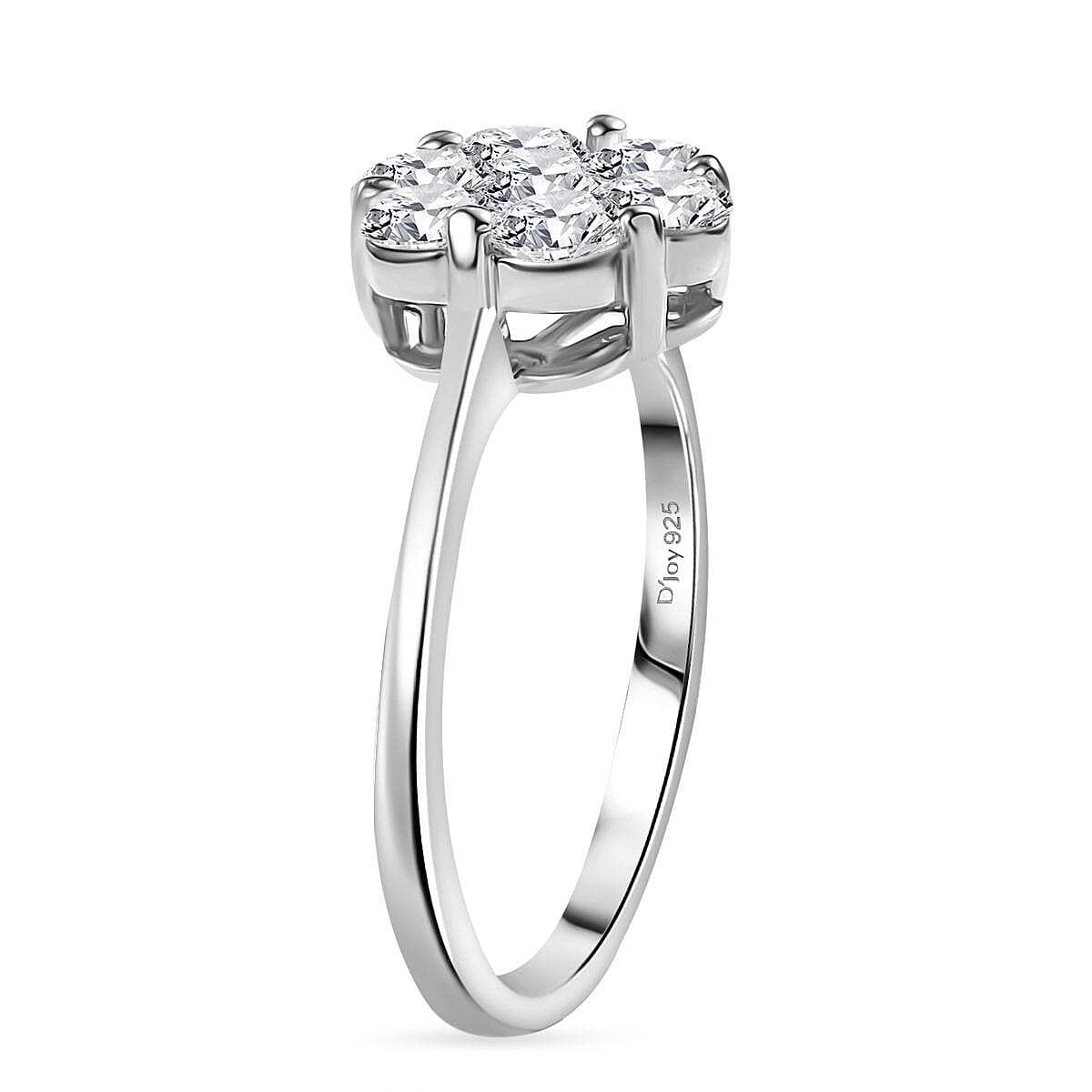 D'Joy Moissanite 1.15 ctw Floral Ring in Rhodium Over Sterling Silver (Size 5.0) image number 3
