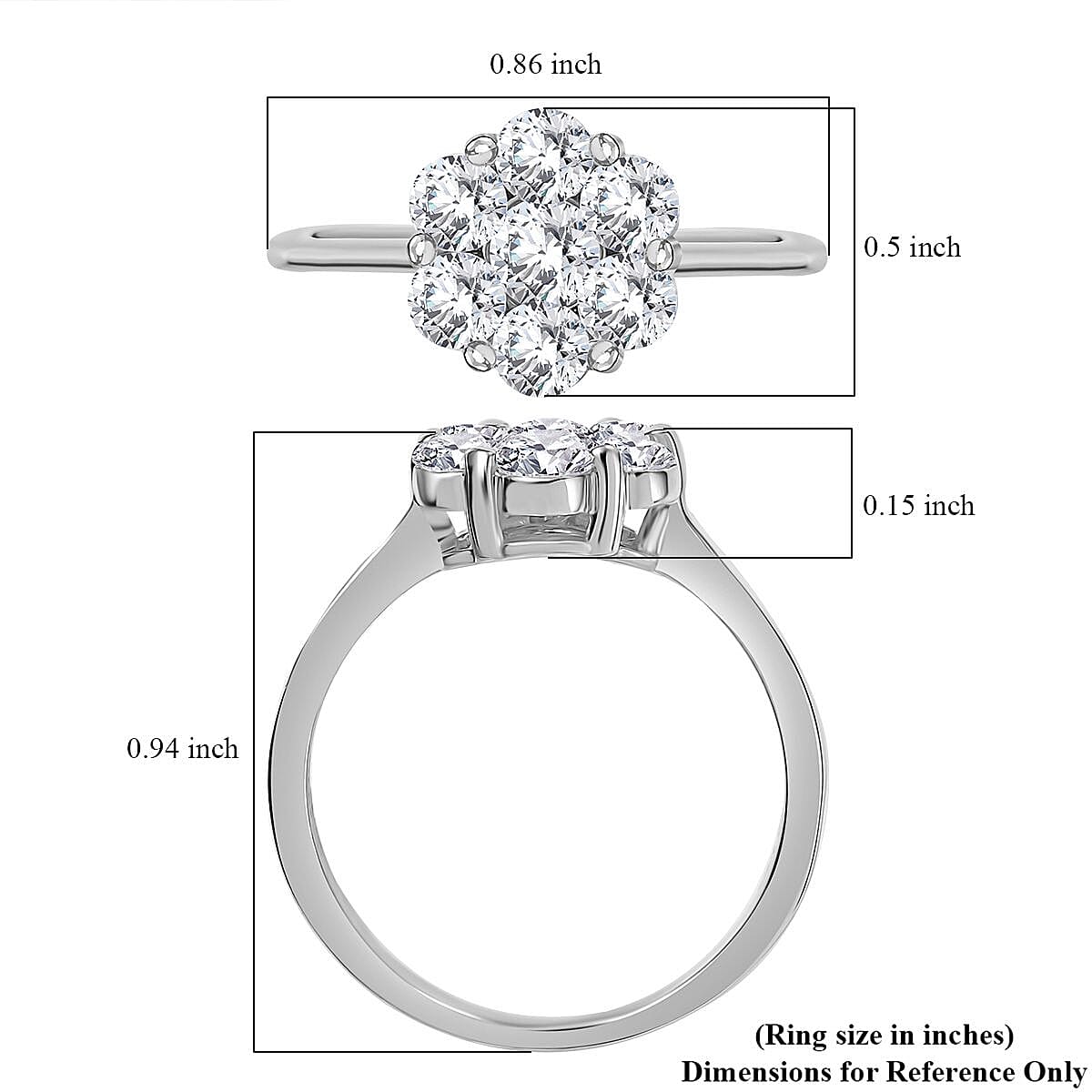 D'Joy Moissanite 1.15 ctw Floral Ring in Rhodium Over Sterling Silver (Size 5.0) image number 5