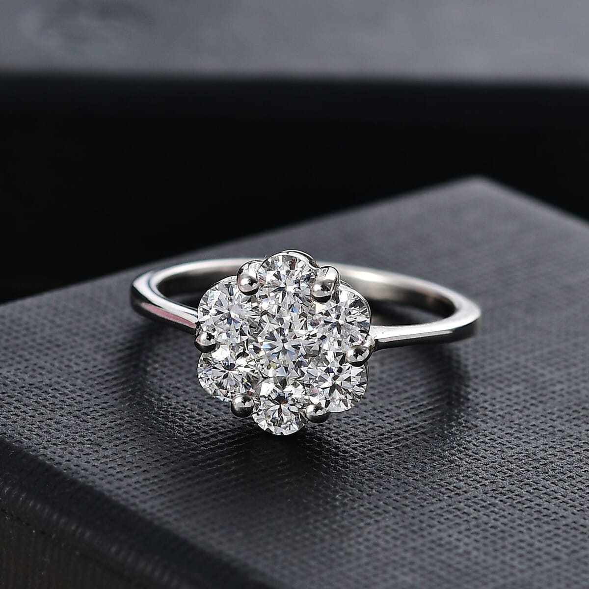 Moissanite 1.15 ctw Floral Ring in Rhodium Over Sterling Silver (Size 9.0) image number 1