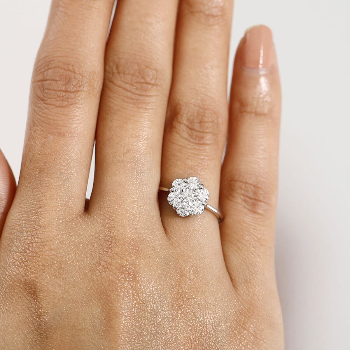 Moissanite 1.15 ctw Floral Ring in Rhodium Over Sterling Silver (Size 9.0) image number 2