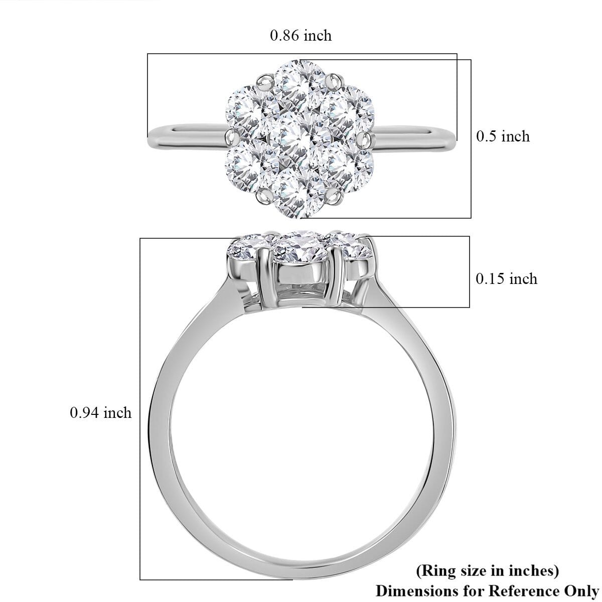 Moissanite 1.15 ctw Floral Ring in Rhodium Over Sterling Silver (Size 9.0) image number 5