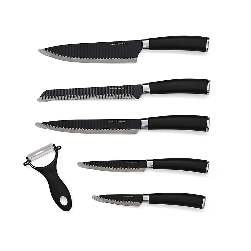 Closeout Symphony Home Set of 6pcs Kitchen Knife with Stainless Steel Blade - Black