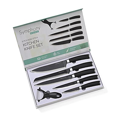 Closeout Symphony Home Set of 6pcs Kitchen Knife with Stainless Steel Blade - Black