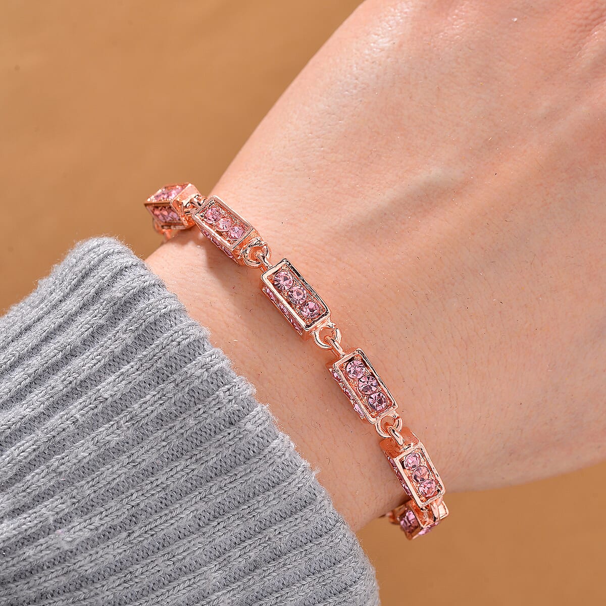 Simulated Pink Diamond Bracelet in Rosetone (7.50 In) 5.00 ctw image number 1