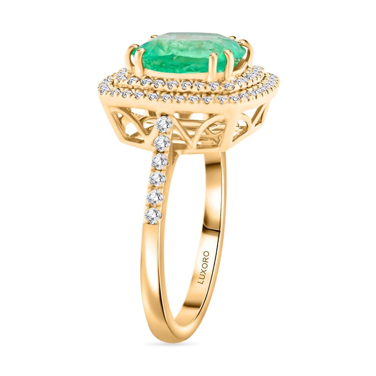 Certified & Appraised Luxoro AAA Boyaca Colombian Emerald and I2 Diamond 3.75 ctw Ring in 14K Yellow Gold (Size 8.5) 4.65 Grams image number 3