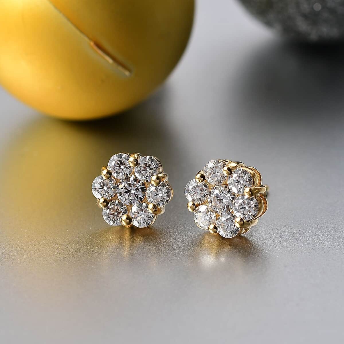 Moissanite 1.65 ctw Floral Earring in 18K Vermeil Yellow Gold Over Sterling Silver image number 1