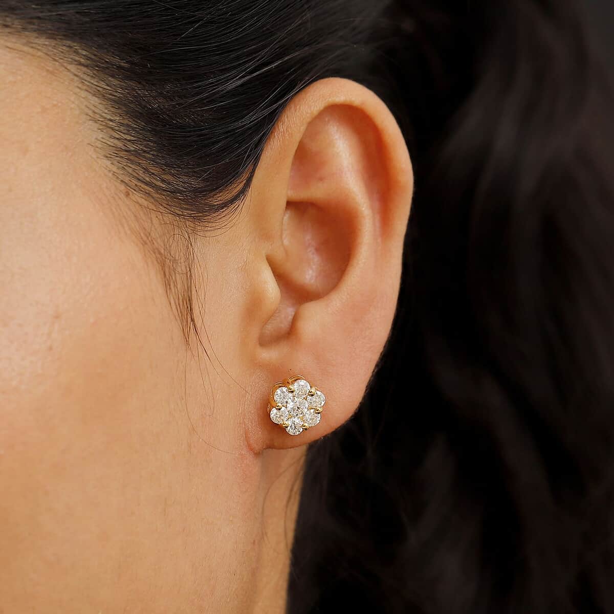 Moissanite 1.65 ctw Floral Earring in 18K Vermeil Yellow Gold Over Sterling Silver image number 2