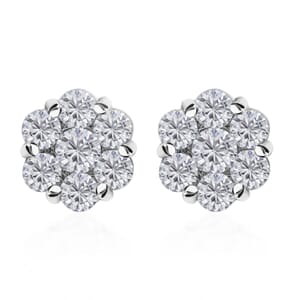 D'Joy Moissanite 1.65 ctw Floral Earrings in Rhodium Over Sterling Silver