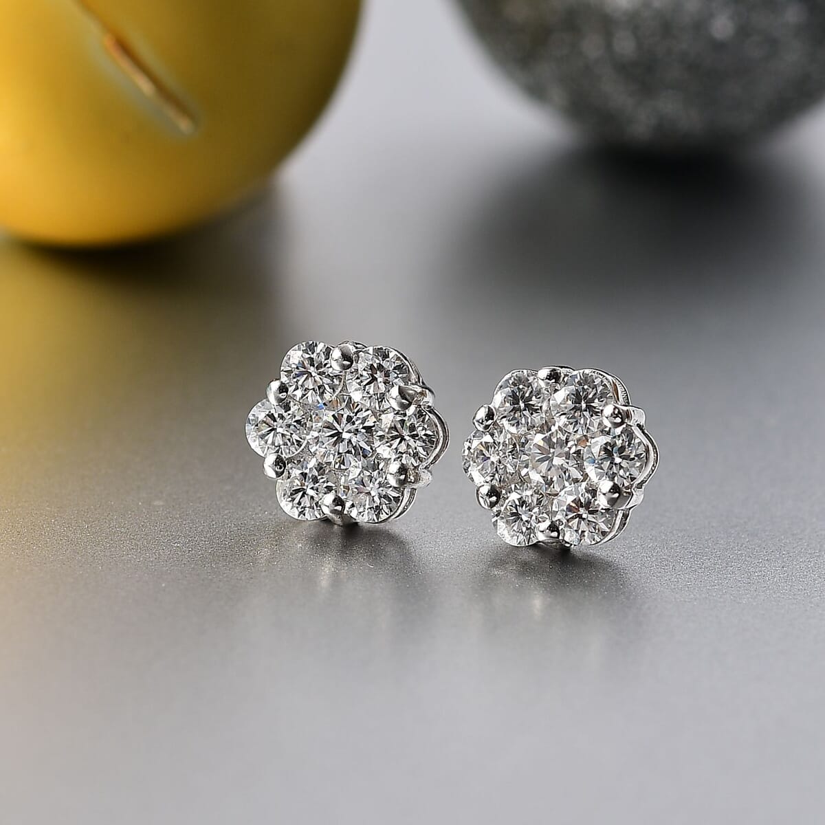 D'Joy Moissanite 1.65 ctw Floral Earrings in Rhodium Over Sterling Silver image number 1