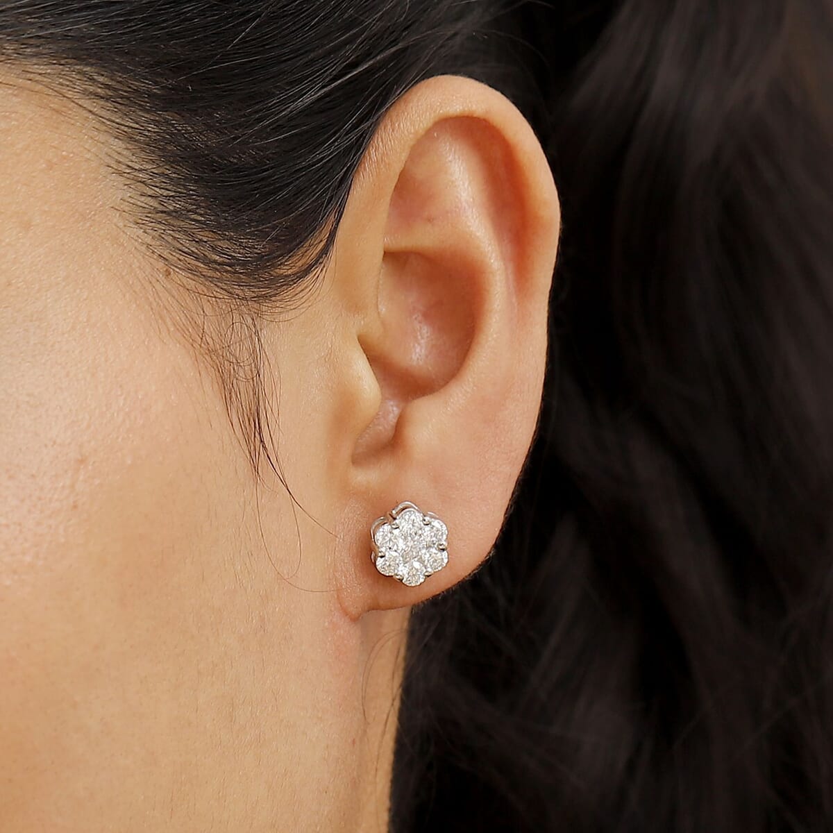 D'Joy Moissanite 1.65 ctw Floral Earrings in Rhodium Over Sterling Silver image number 2