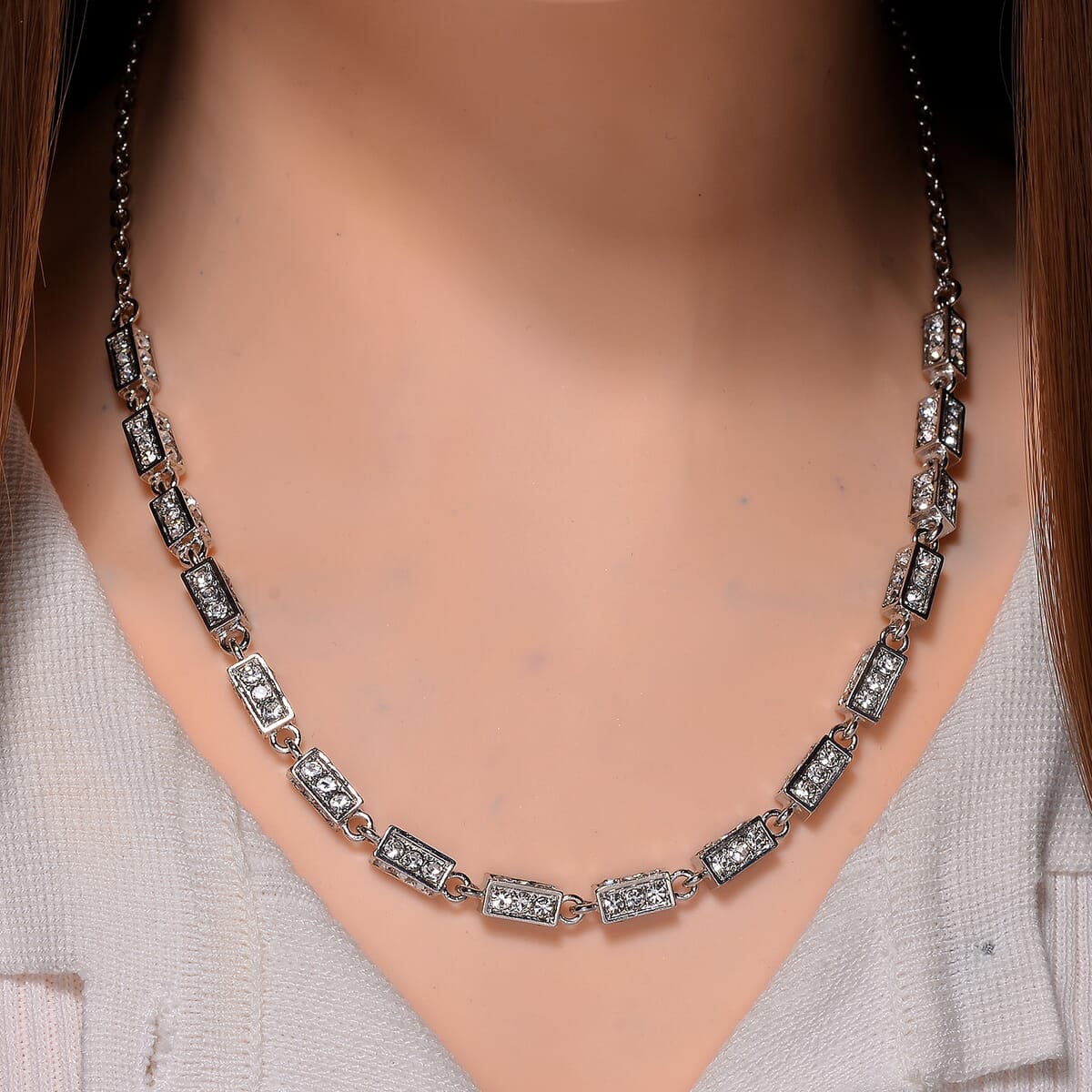 Simulated Diamond Necklace (20 Inches) in Silvertone 10.00 ctw image number 1