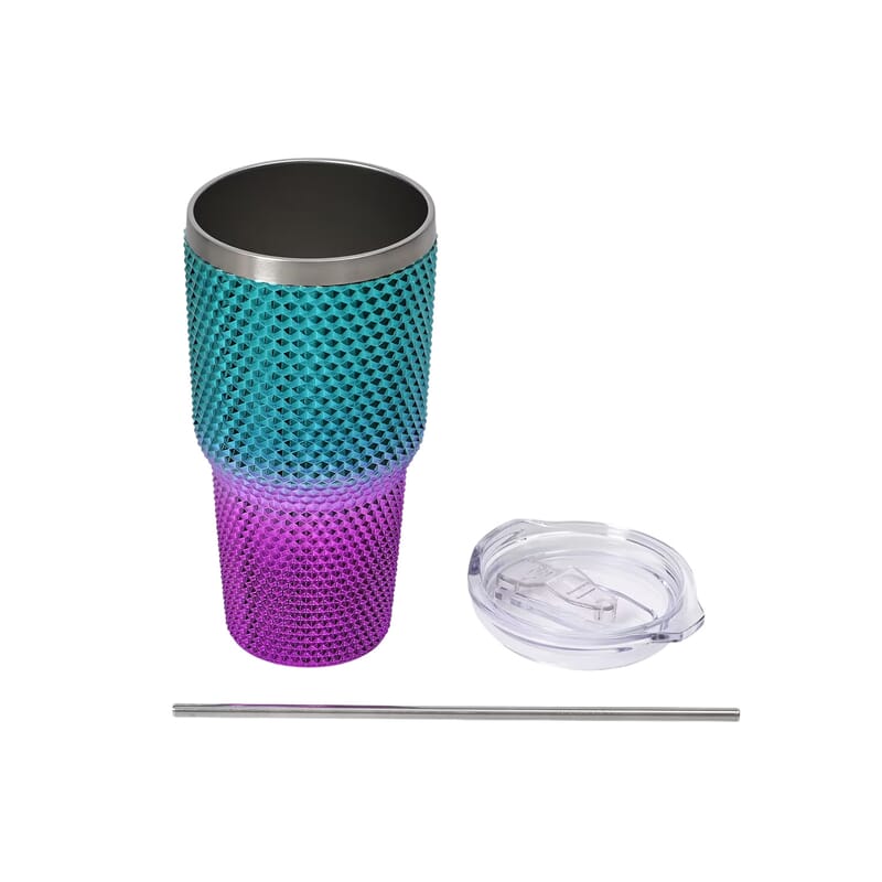 30oz Gradient Color Double Walled Water Cup with Stainless Steel Straw