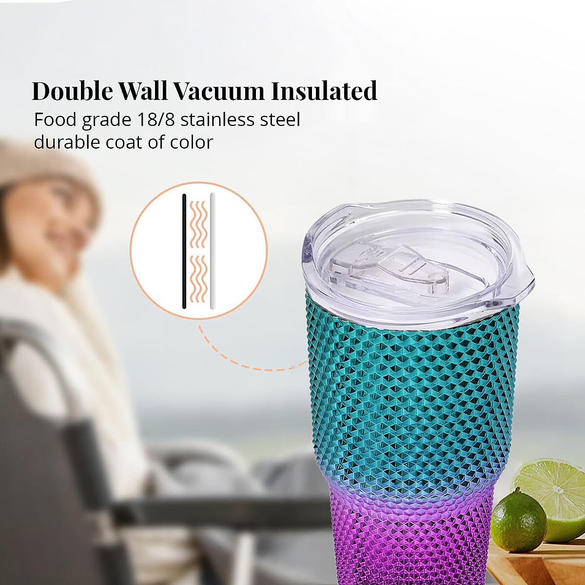 30oz Gradient Color Double Walled Water Cup with Stainless Steel Straw image number 1