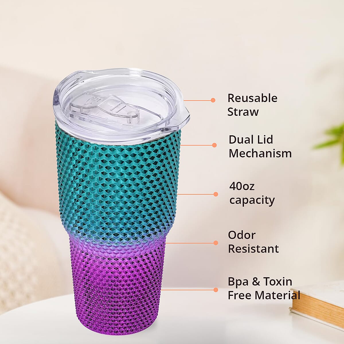 30oz Gradient Color Double Walled Water Cup with Stainless Steel Straw image number 3