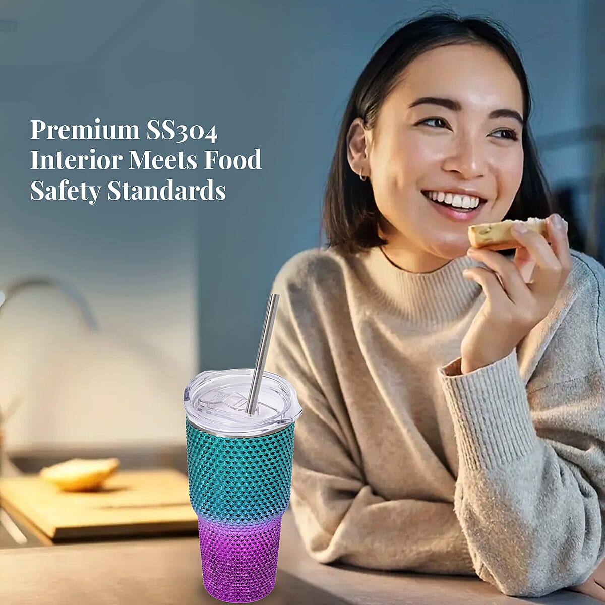 30oz Gradient Color Double Walled Water Cup with Stainless Steel Straw image number 4
