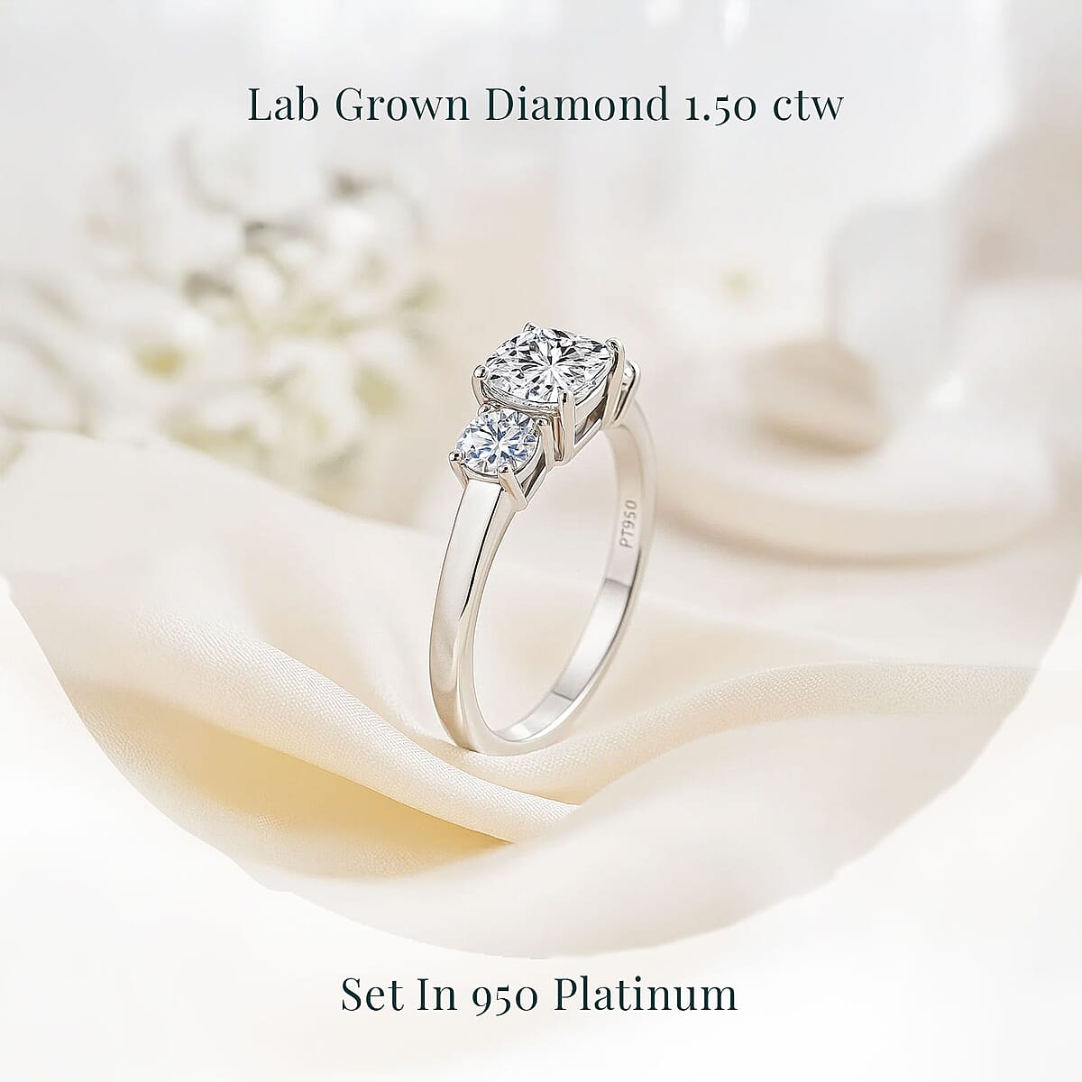 SGL Certified Luxuriant Lab Grown Diamond E-F VS 1.50 ctw Trilogy Ring in 950 Platinum (Size  10.0) image number 3