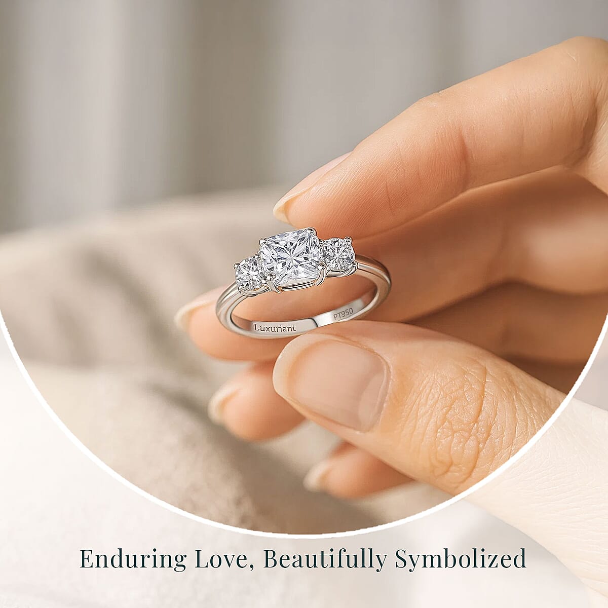 SGL Certified Luxuriant Lab Grown Diamond E-F VS 1.50 ctw Trilogy Ring in 950 Platinum (Size  10.0) image number 6