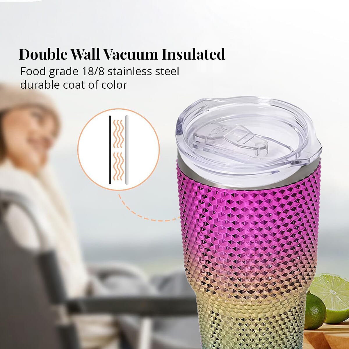 30oz Gradient Color Double Walled Water Cup with Stainless Steel Straw image number 2