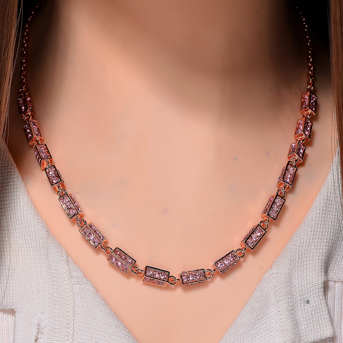 Simulated Pink Diamond 10.00 ctw Necklace 20 Inches in Rosetone  image number 1