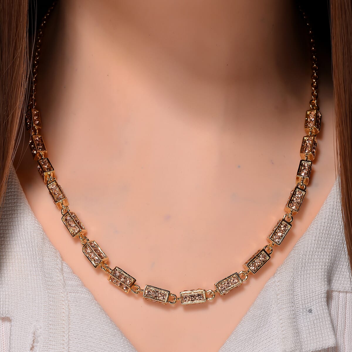 Simulated Champagne Diamond Necklace (20 Inches) in Goldtone 10.00 ctw image number 1