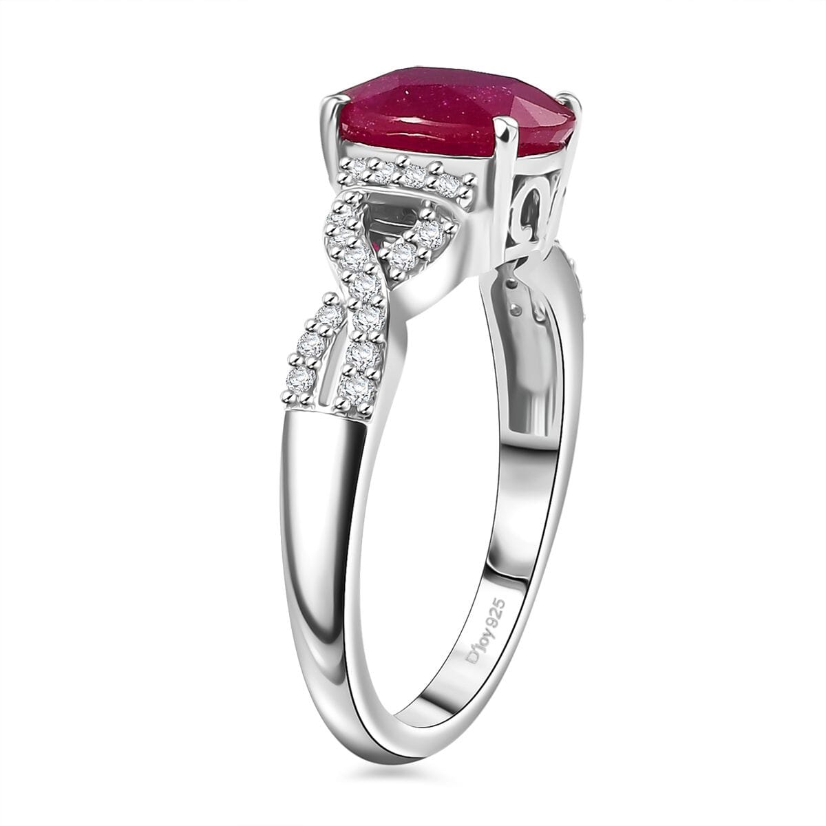 Premium Niassa Ruby (FF) and White Zircon 3.30 ctw Infinity Ring in Rhodium Over Sterling Silver (Size 11.0) image number 3
