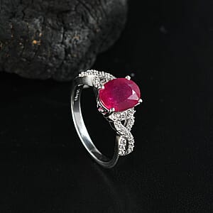 D'Joy Premium Niassa Ruby (FF) and White Zircon 3.30 ctw Infinity Ring in Rhodium Over Sterling Silver (Size 7.0)
