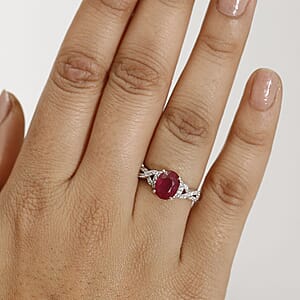 D'Joy Premium Niassa Ruby (FF) and White Zircon 3.30 ctw Infinity Ring in Rhodium Over Sterling Silver (Size 7.0)