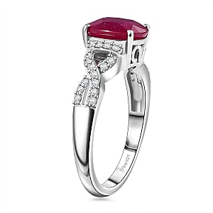 D'Joy Premium Niassa Ruby (FF) and White Zircon 3.30 ctw Infinity Ring in Rhodium Over Sterling Silver (Size 7.0)