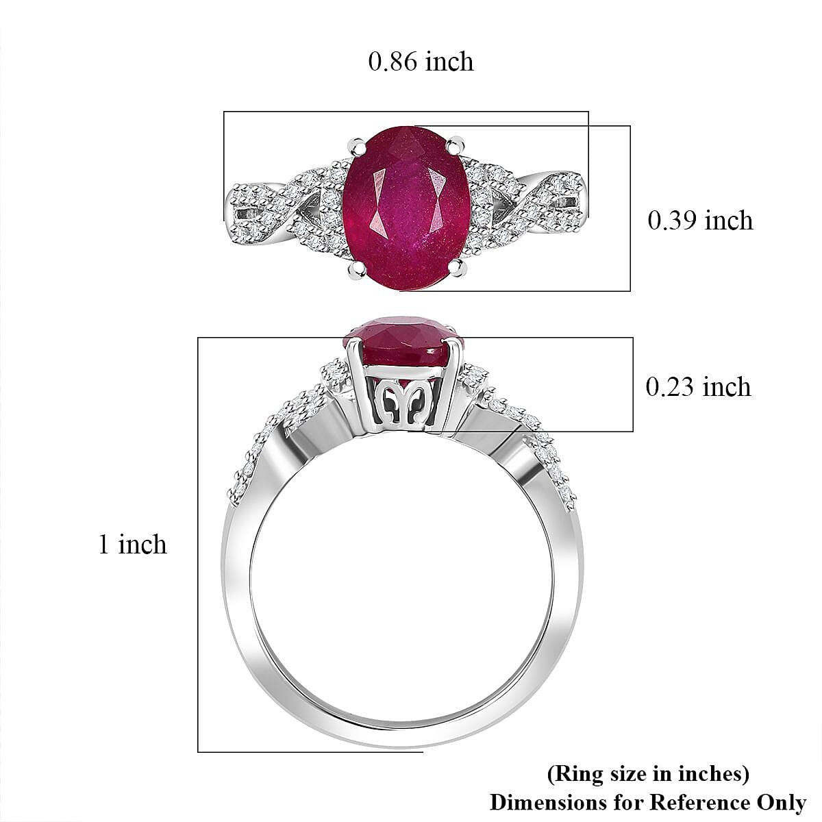 Premium Niassa Ruby (FF) and White Zircon 3.30 ctw Infinity Ring in Rhodium Over Sterling Silver (Size 7.0) image number 5
