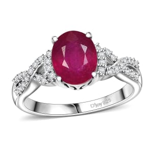 Premium Niassa Ruby (FF) and White Zircon 3.30 ctw Infinity Ring in Rhodium Over Sterling Silver (Size 8.0)