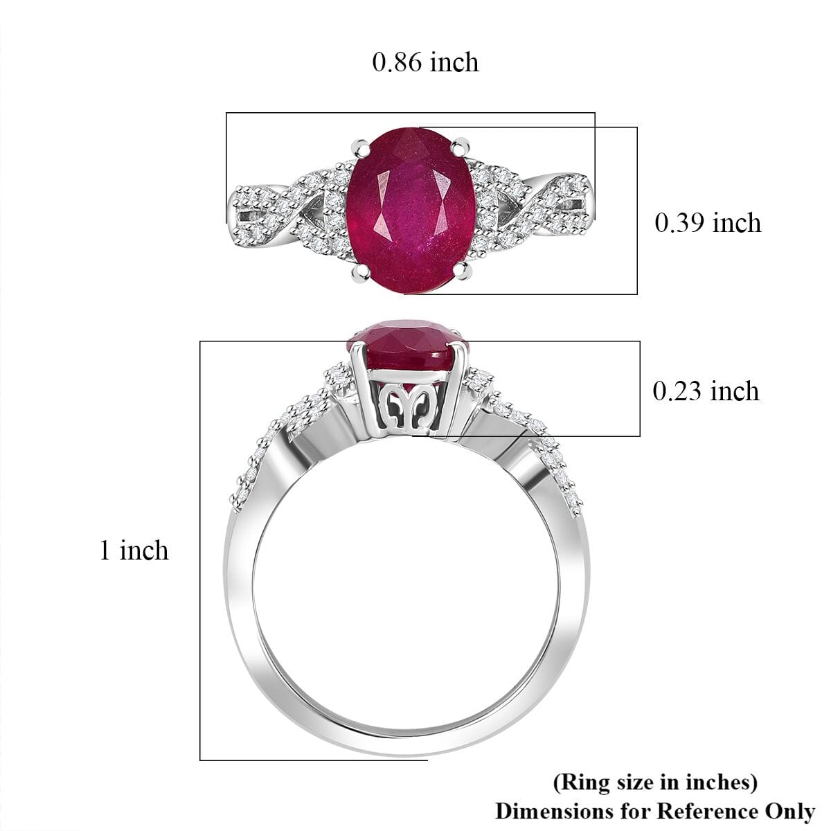 Premium Niassa Ruby (FF) and White Zircon 3.30 ctw Infinity Ring in Rhodium Over Sterling Silver (Size 8.0) image number 5