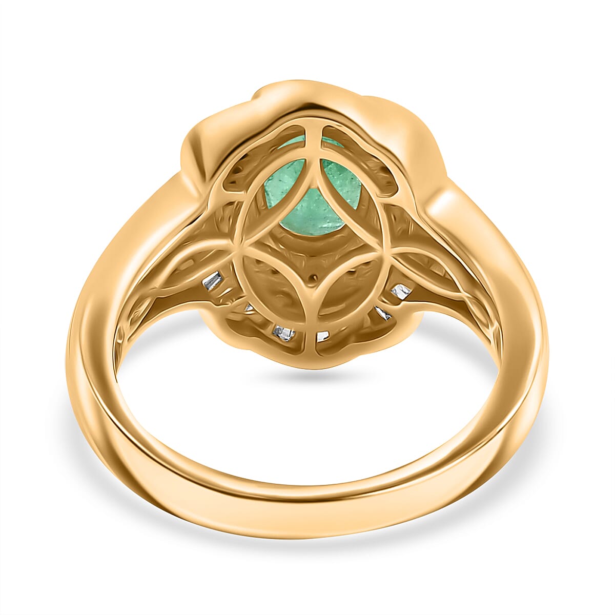 D'Joy Kagem Zambian Emerald, Yellow Diamond (IR) and Diamond 1.65 ctw Royal Scarlet Ring in 18K Vermeil Yellow Gold Over Sterling Silver (Size 6.0) image number 4