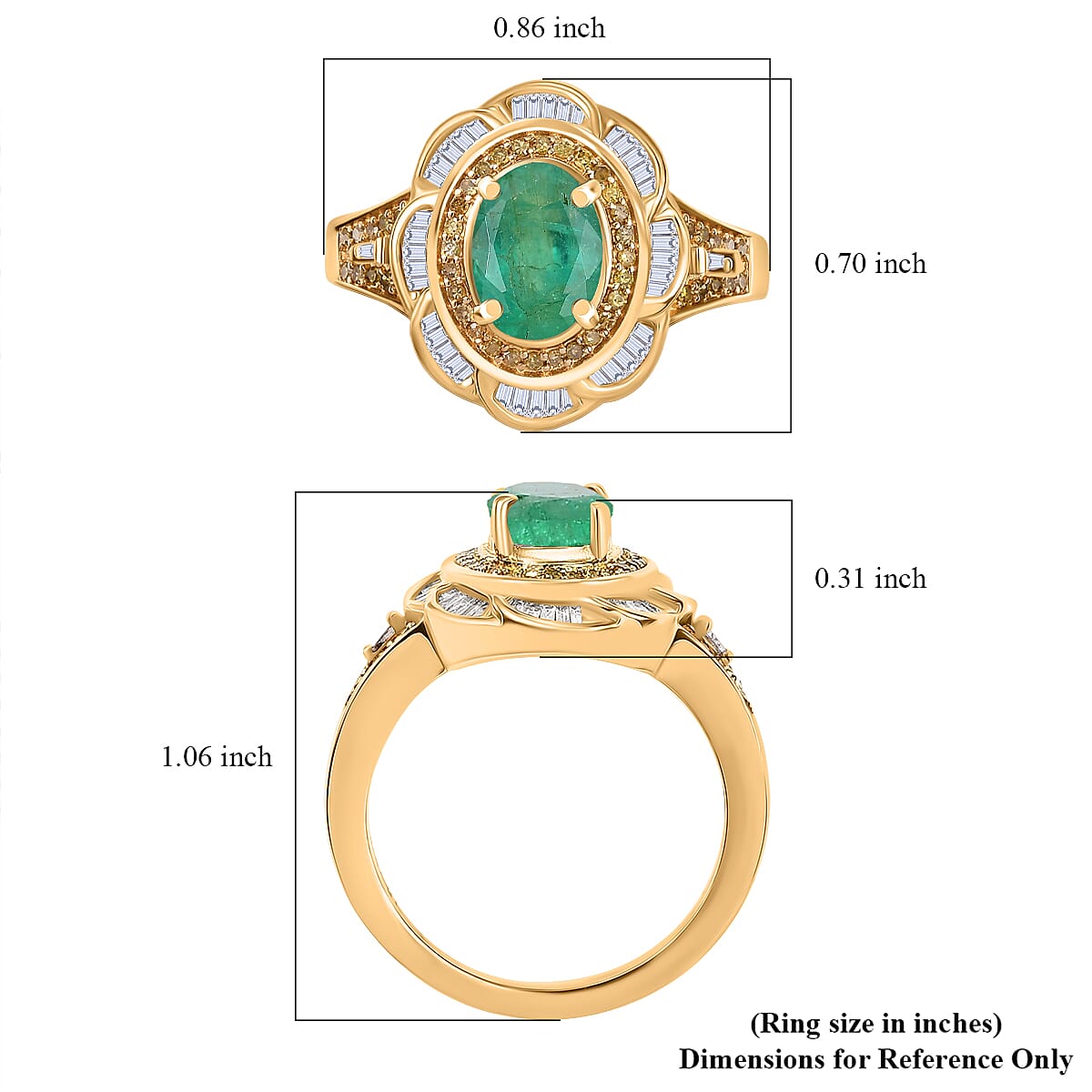 D'Joy Kagem Zambian Emerald, Yellow Diamond (IR) and Diamond 1.65 ctw Royal Scarlet Ring in 18K Vermeil Yellow Gold Over Sterling Silver (Size 6.0) image number 5
