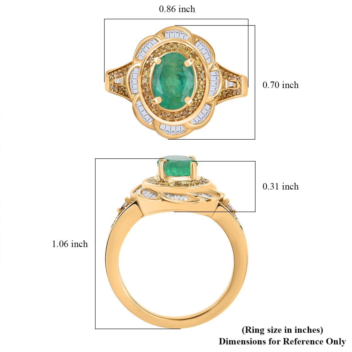 Kagem Zambian Emerald, Yellow Diamond (IR) and Diamond 1.65 ctw Royal Scarlet Ring in 18K Vermeil Yellow Gold Over Sterling Silver (Size 9.0) image number 5