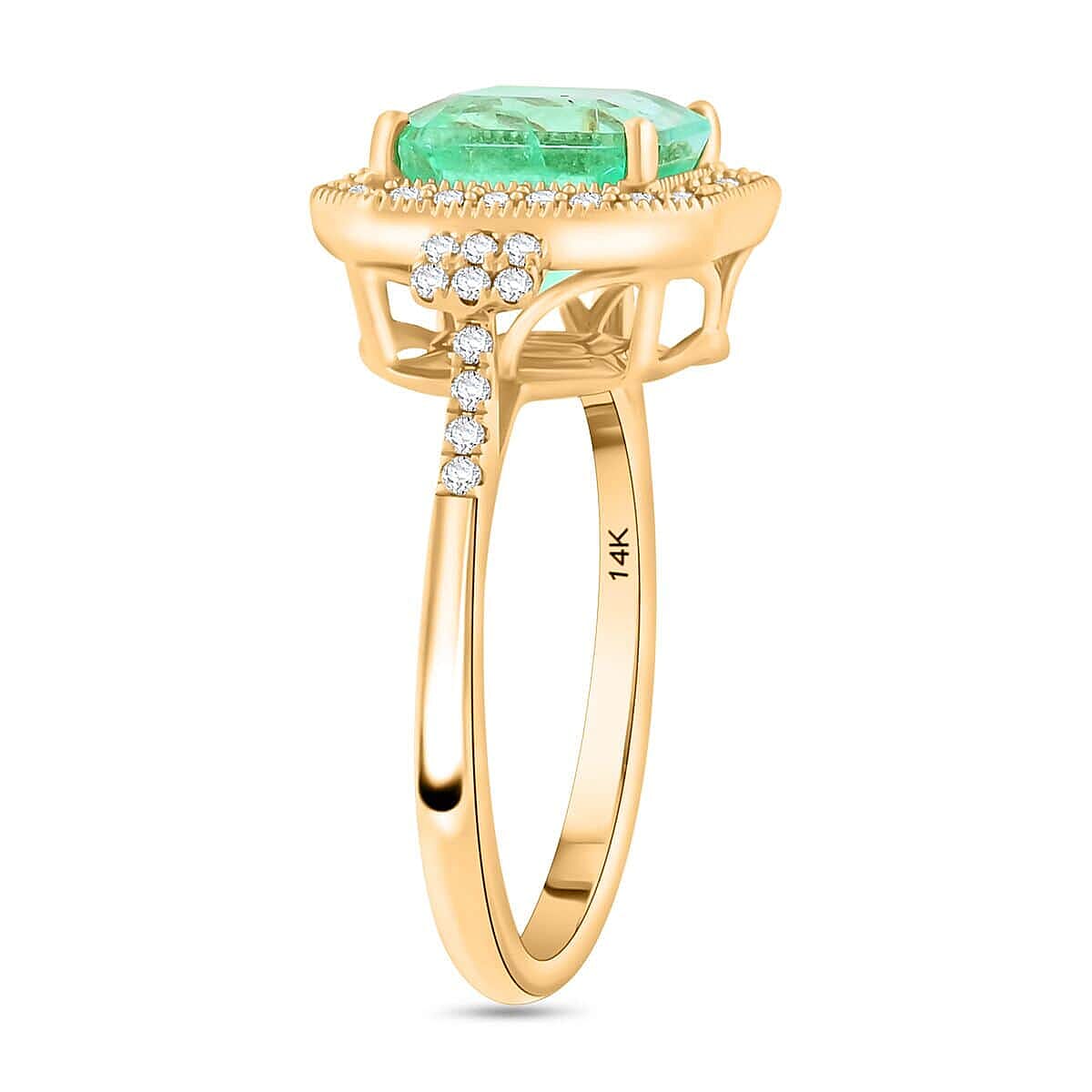 Certified & Appraised Luxoro AAA Boyaca Colombian Emerald and I2 Diamond 3.00 ctw Ring in 14K Yellow Gold (Size 8.5) image number 3