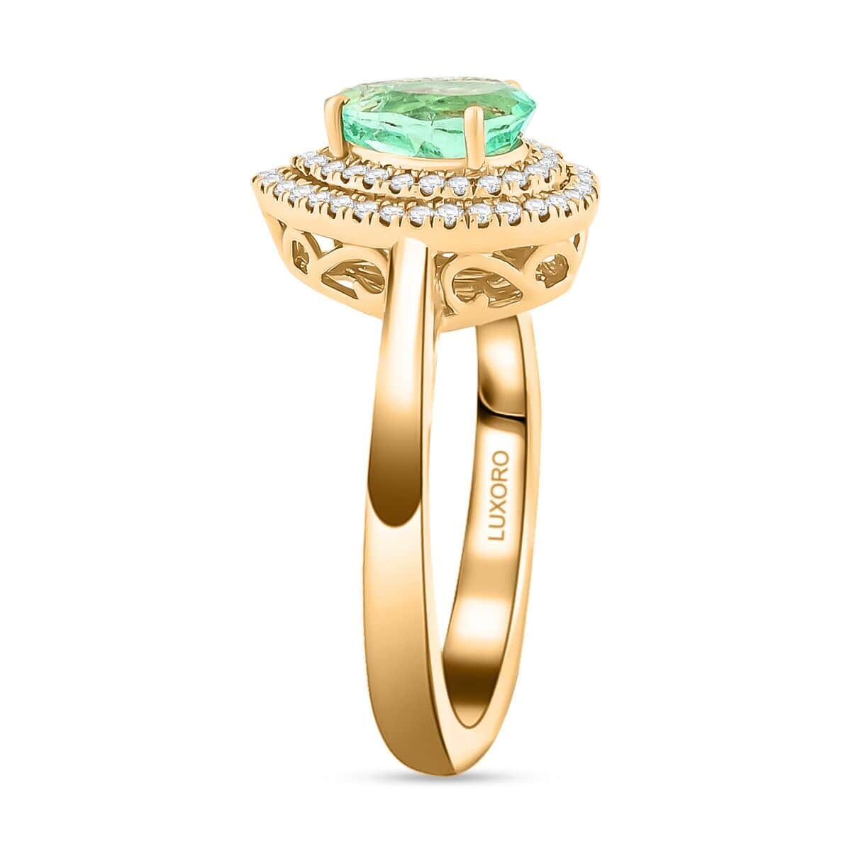 Certified & Appraised Luxoro AAA Boyaca Colombian Emerald and I2 Diamond 1.50 ctw Ring in 14K Yellow Gold (Size 5.0) 4.25 Grams image number 3