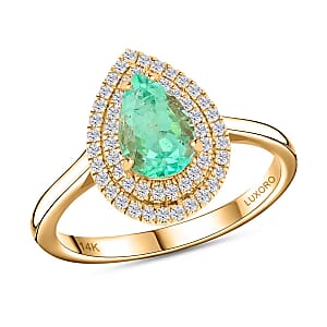 Certified & Appraised Luxoro AAA Boyaca Colombian Emerald and I2 Diamond 1.50 ctw Ring in 14K Yellow Gold (Size 5.5) 4.25 Grams