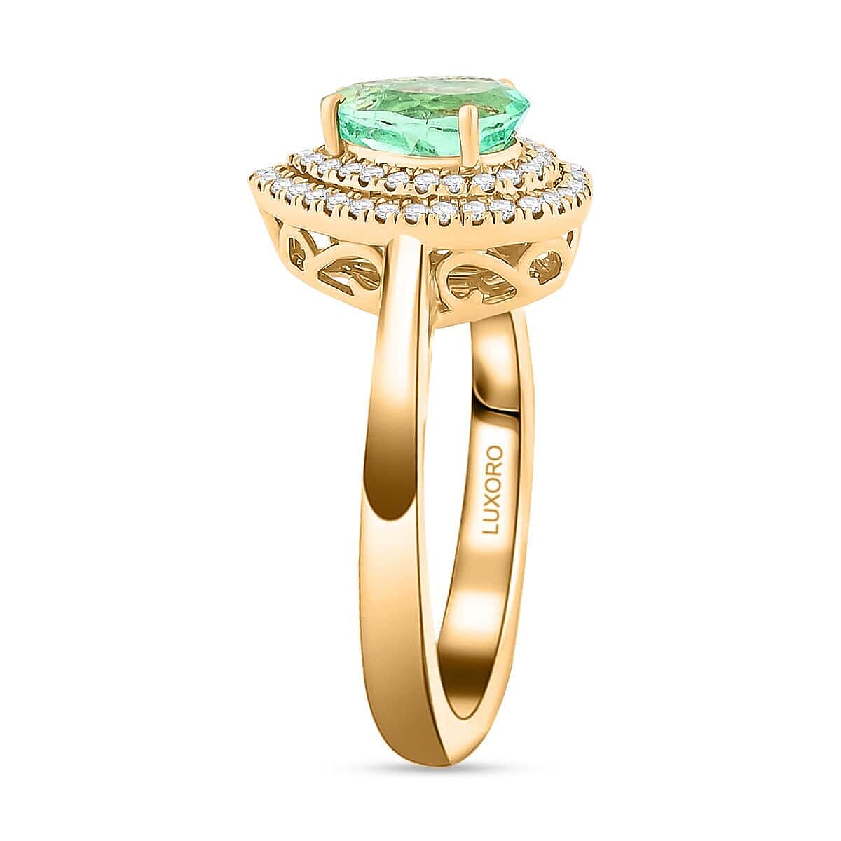 Certified & Appraised Luxoro AAA Boyaca Colombian Emerald and I2 Diamond 1.50 ctw Ring in 14K Yellow Gold (Size 6.5) 4.25 Grams image number 3