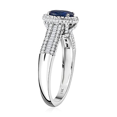 Luxoro AAA Ceylon Blue Sapphire, Diamond Halo Ring in 14K White Gold 2.30 ctw (Size 5.0)