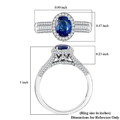 Luxoro AAA Ceylon Blue Sapphire, Diamond Halo Ring in 14K White Gold 2.30 ctw (Size 5.0)