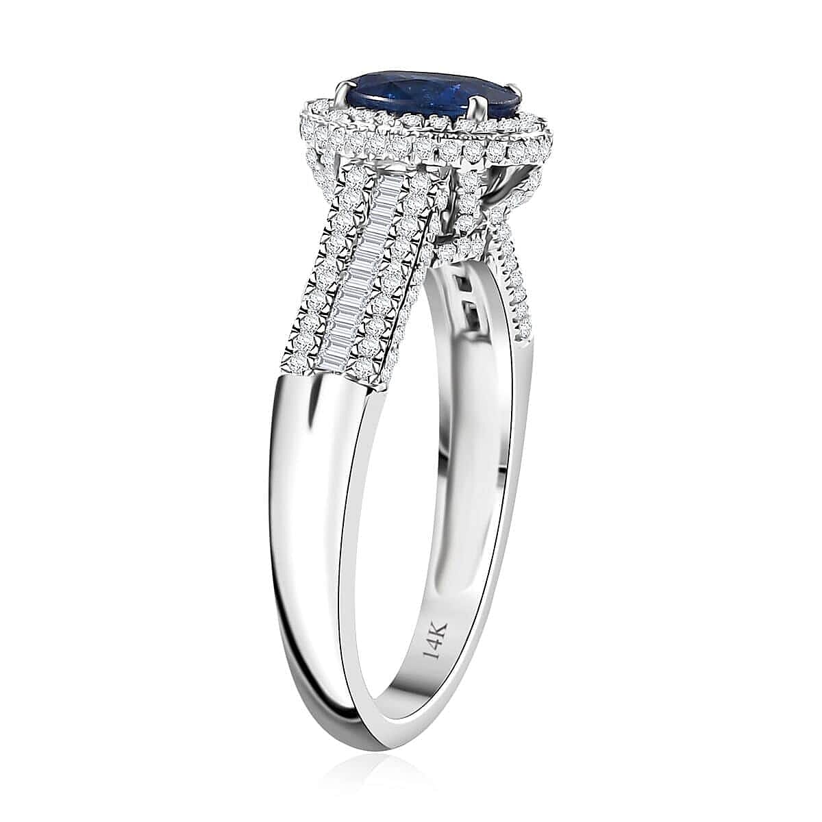 Doorbuster Luxoro AAA Ceylon Blue Sapphire and G-H I2 Diamond 2.30 ctw Halo Ring in 14K White Gold (Size 5.5) 4.90 Grams image number 3