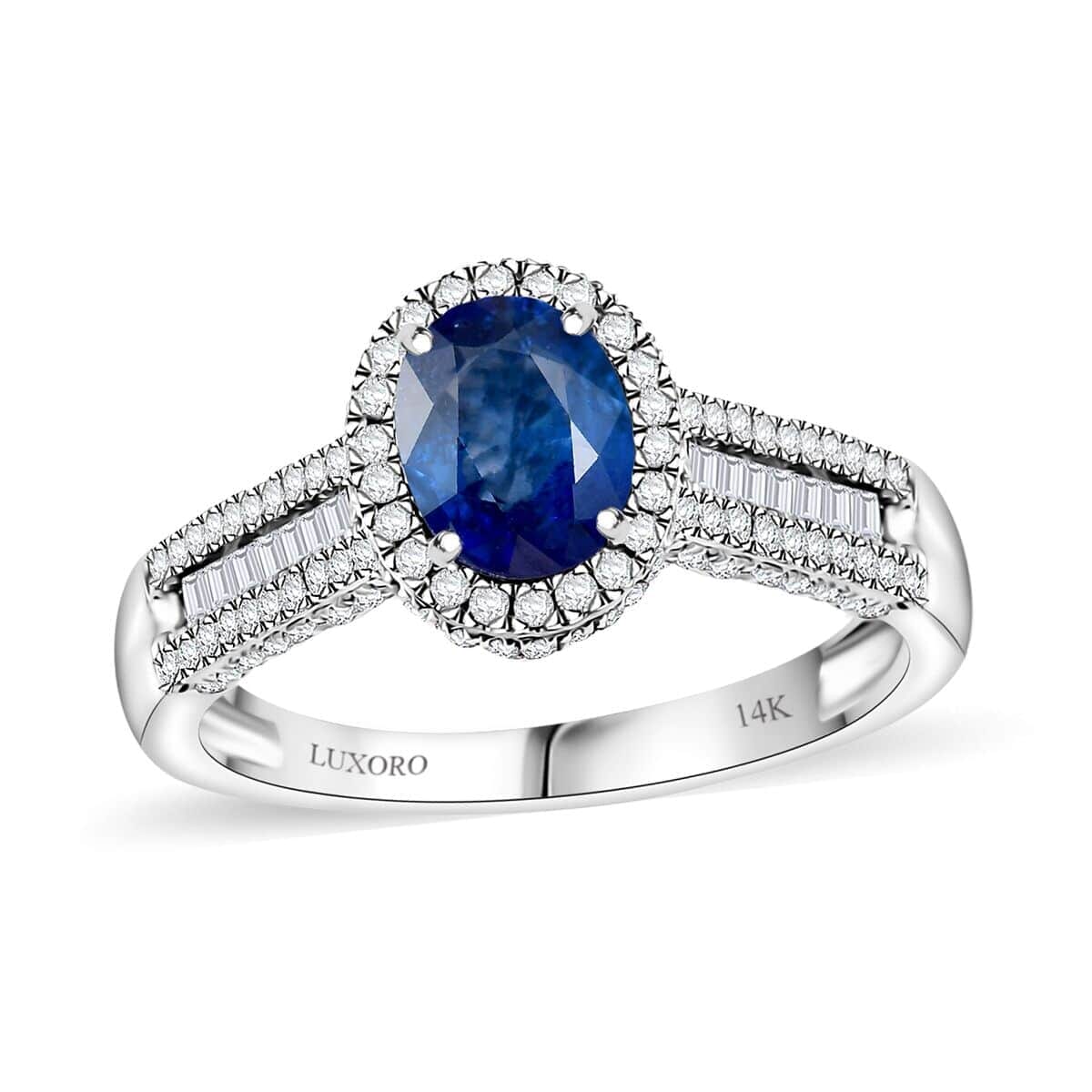 Doorbuster Luxoro AAA Ceylon Blue Sapphire and G-H I2 Diamond 2.30 ctw Halo Ring in 14K White Gold (Size 8.5) 4.90 Grams image number 0