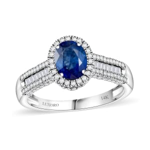 Doorbuster Luxoro AAA Ceylon Blue Sapphire and G-H I2 Diamond 2.30 ctw Halo Ring in 14K White Gold (Size 8.5) 4.90 Grams