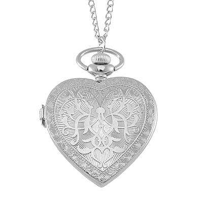 Strada Blue Glass, Multi Color Austrian Crystal Japanese Movement Heart Shaped Pocket Watch with Chain (31 Inches) in Silvertone